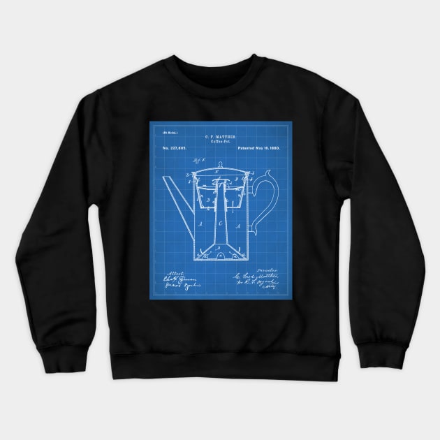 Coffee Percolator Patent - Coffee Lover Kitchen Decor Art - Blueprint Crewneck Sweatshirt by patentpress